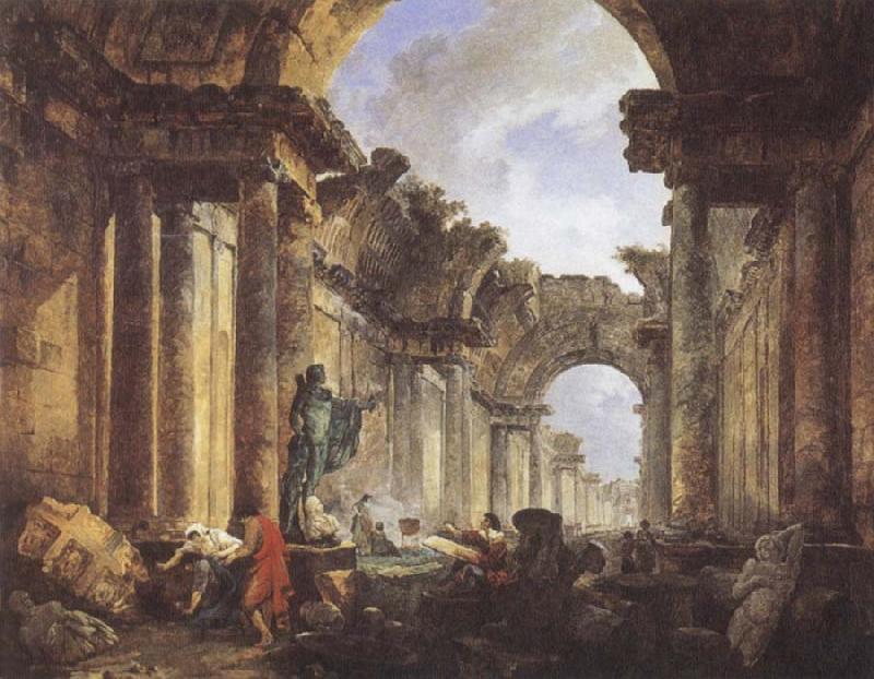 ROBERT, Hubert Imaginary View of the Grande Galerie in the Louvre in Ruins oil painting image